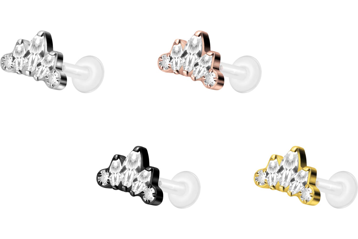 PIERCINGLINE PTFE Labret Mit Innengewinde & Titan-Aufsatz – Kristall-Stein, 1,2 Mm Stärke, 10 Mm Länge, Für Lippe, Nase, Ohr (Helix, Tragus Etc.)